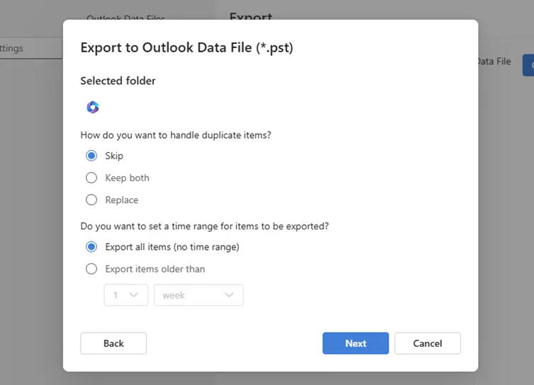 Export to outlook data file