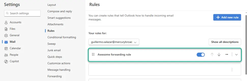 After clicking on save, you’ll see the rule you just created