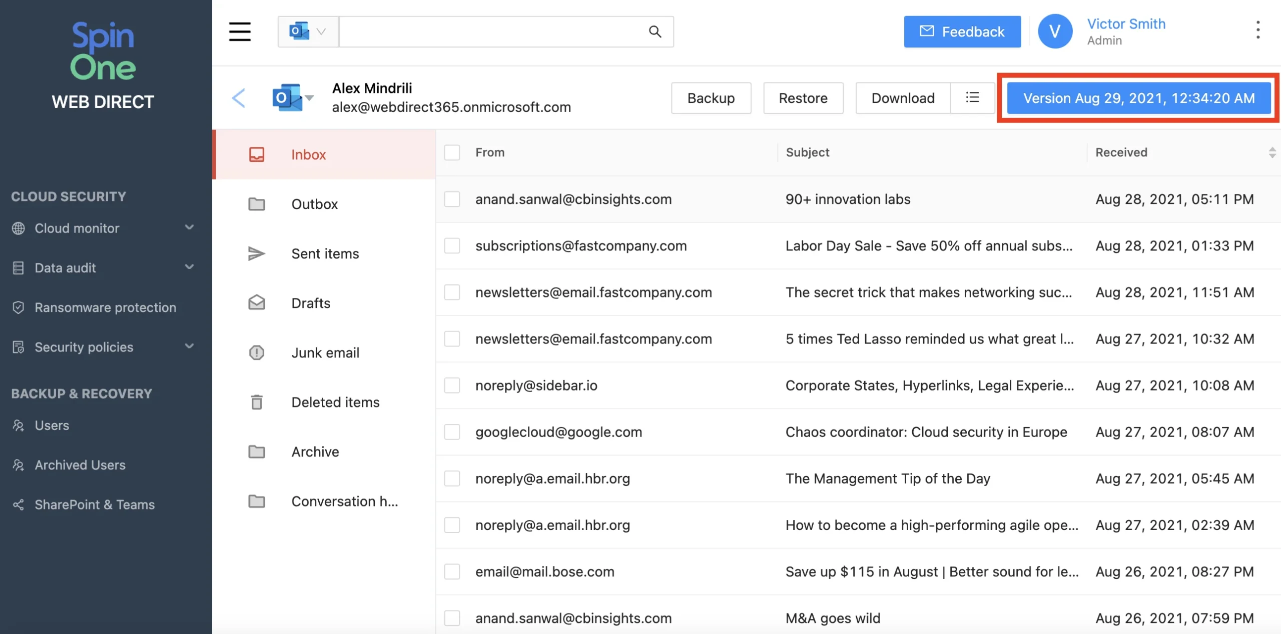 Download backed-up Microsoft 365 data locally
