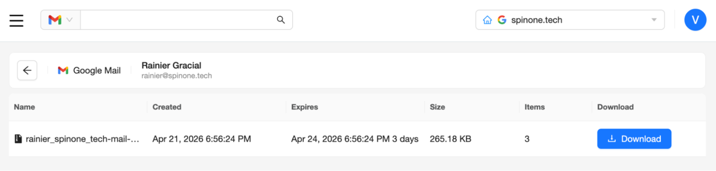 Google Mail Downloads Folder Folder containing downloaded Google Mail data