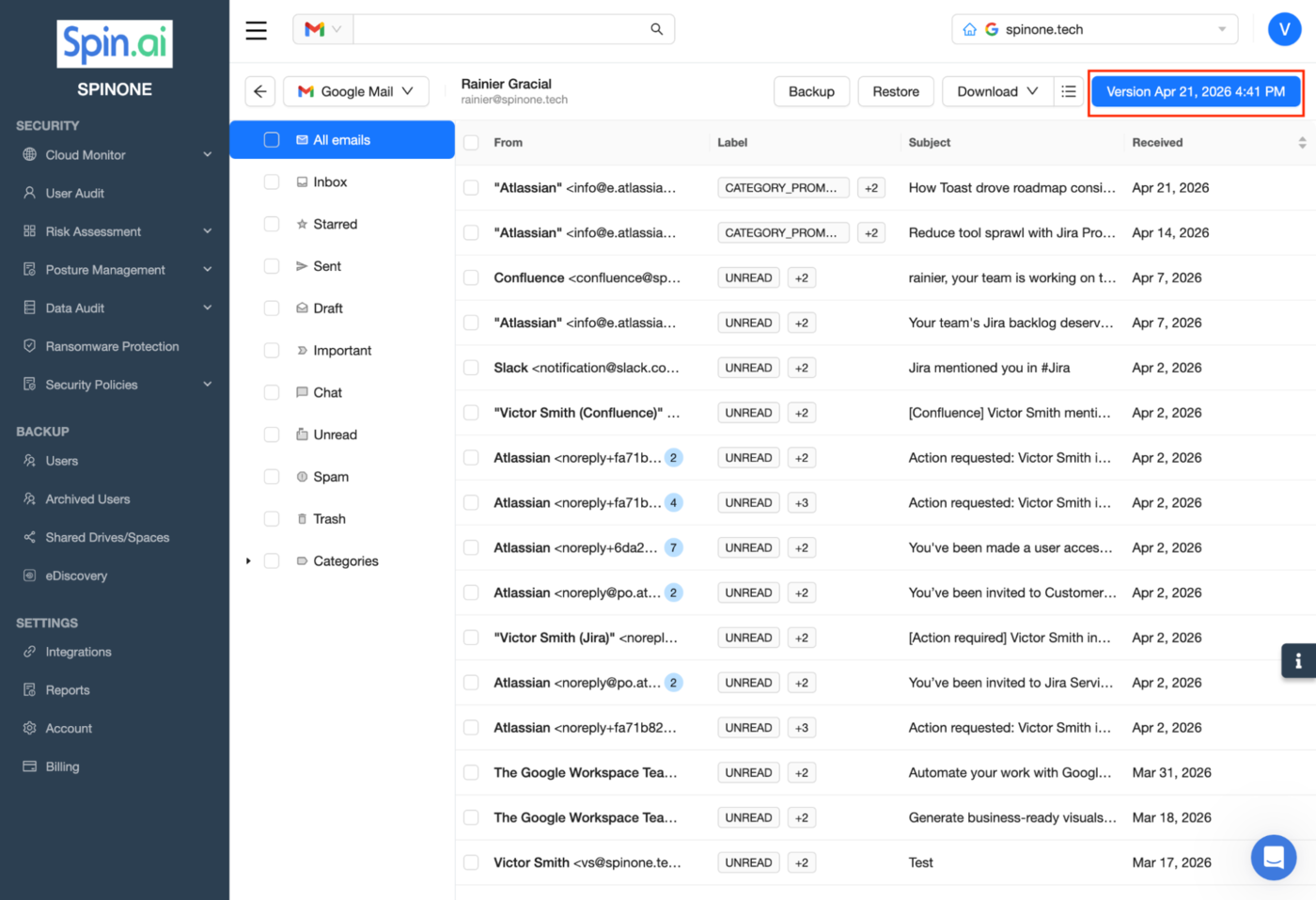 Google Mail Versioning Interface View and restore previous email versions in Google Mail