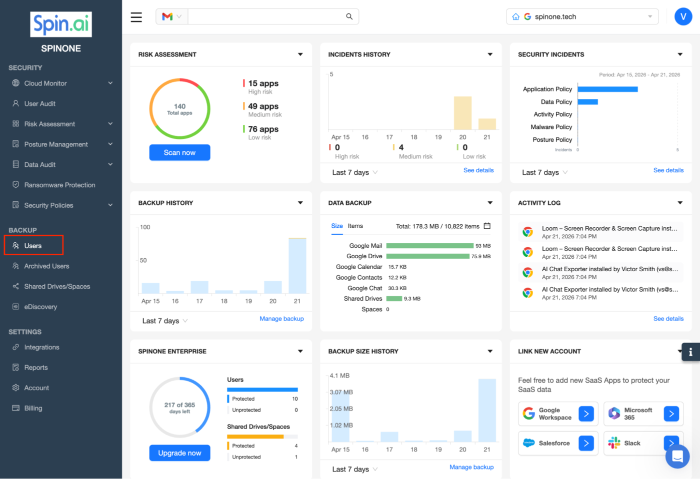 Google Account Deleted Data Recovery Dashboard Dashboard showing recovery options for deleted Google data