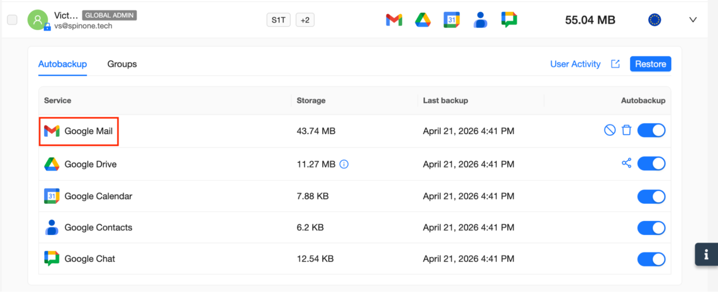 Google Workspace Deleted Data Recovery Interface Interface for recovering deleted Google Workspace data