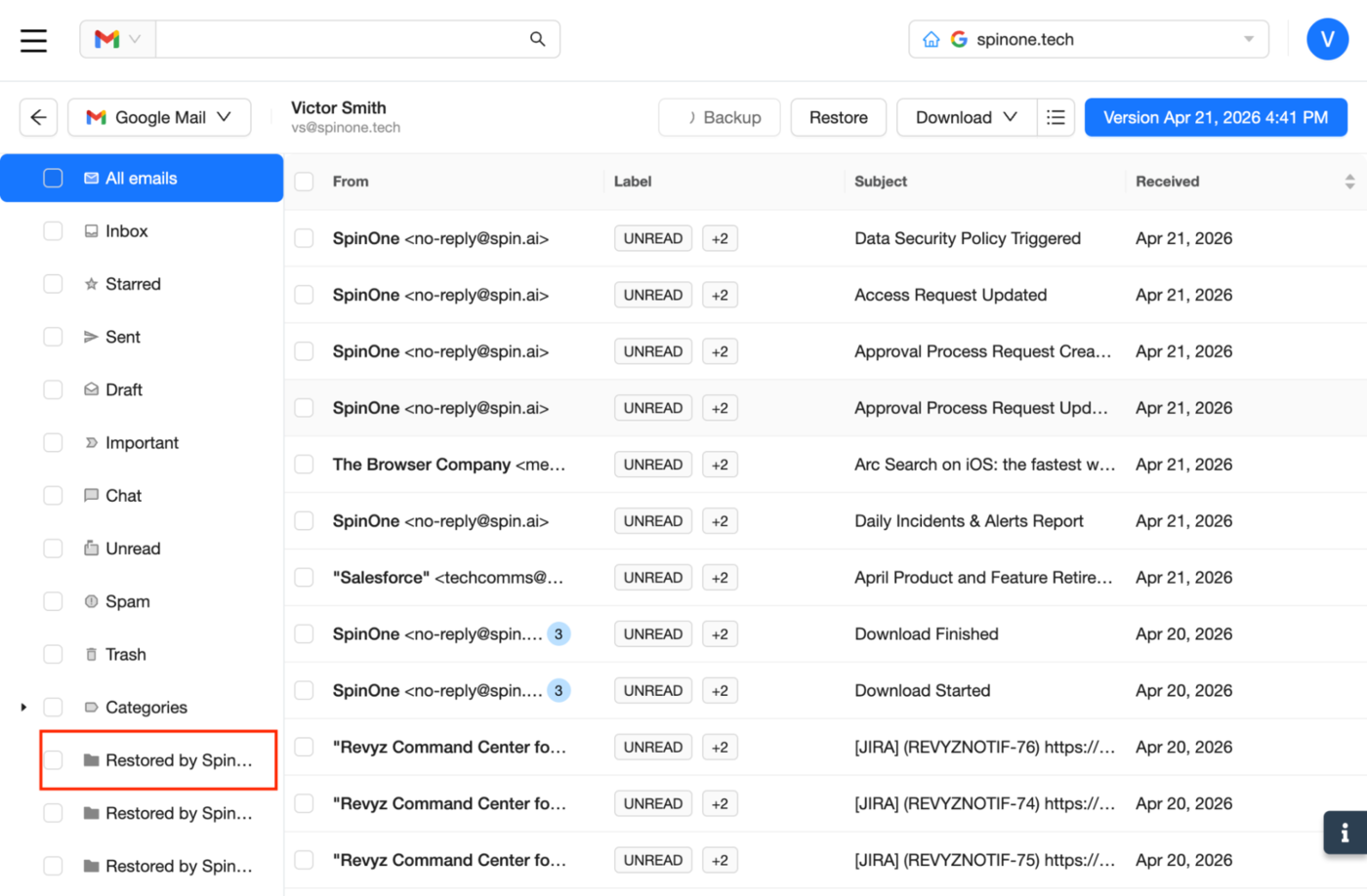 Google Account Deleted Data Recovery Interface Interface for recovering deleted Google account data