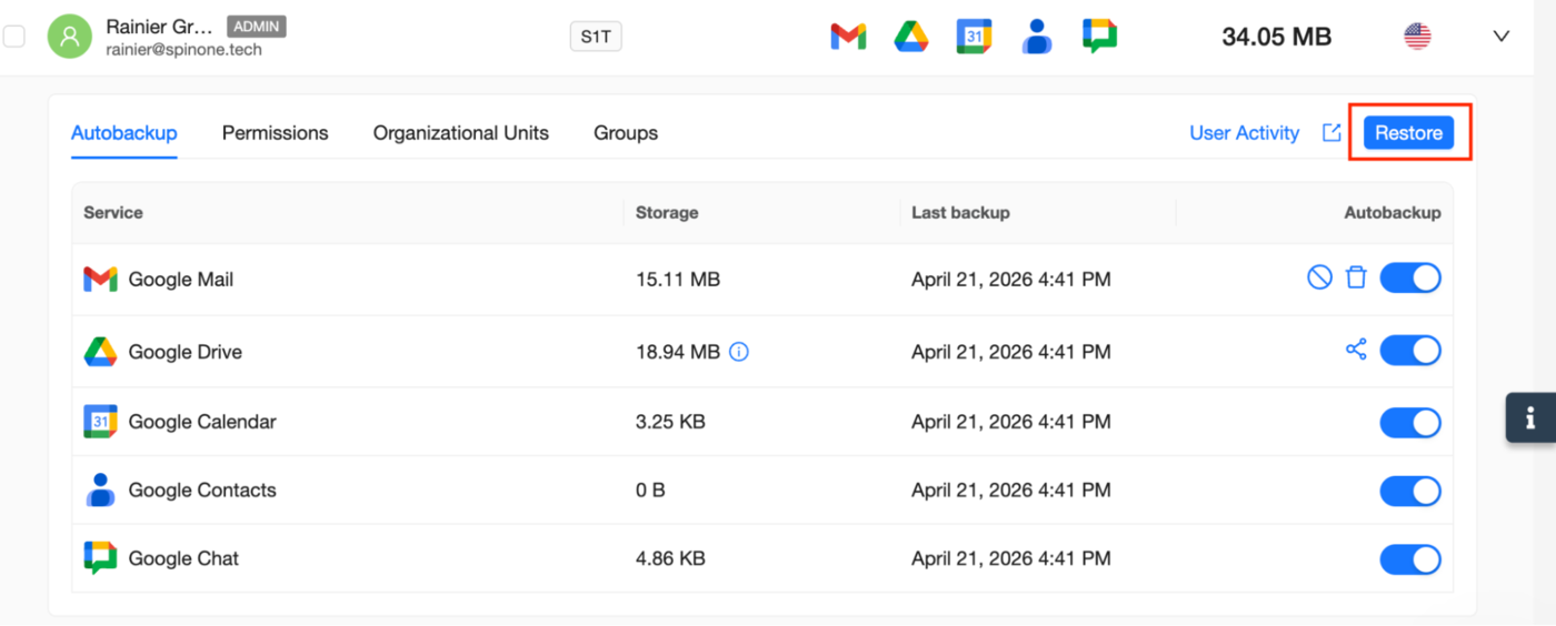 Google Account Deleted Data Recovery Interface Interface for recovering deleted Google account data