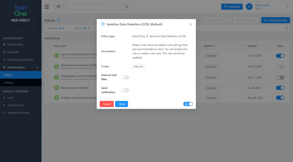 Configuring an existing SpinOne Security Policy