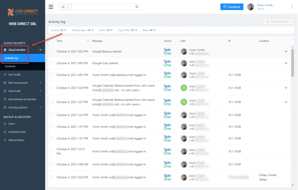 fix SaaS security issues: Cloud monitor Activity log
