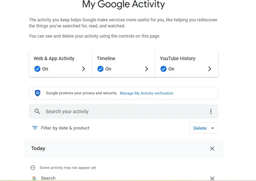 My Google Activity Window