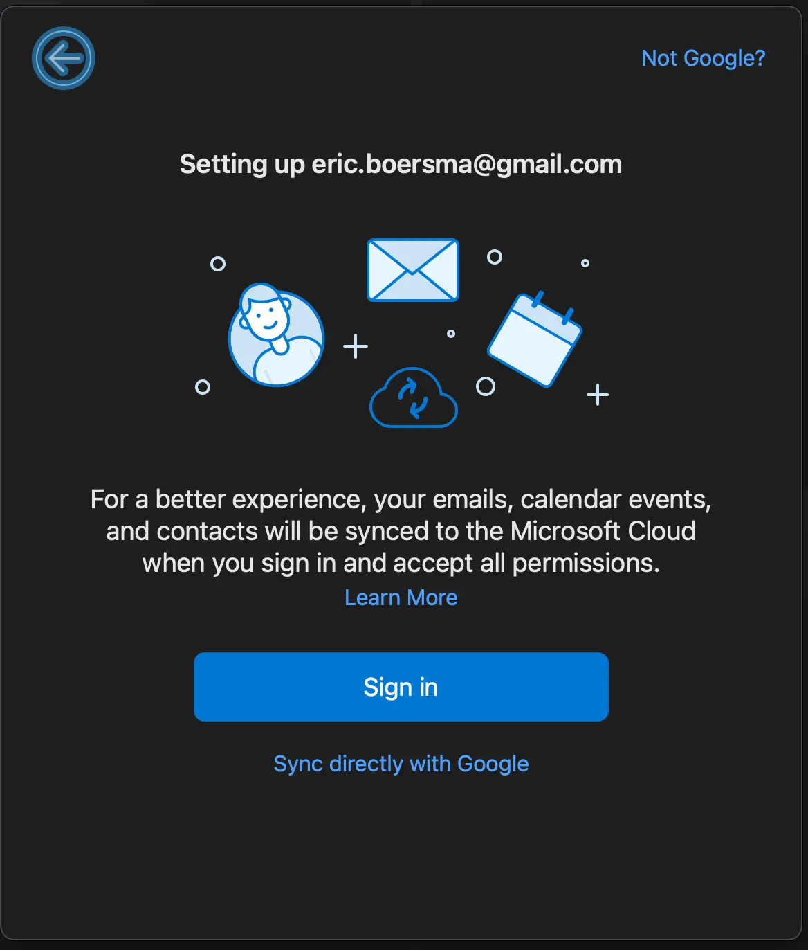 signing in to Gmail™ in outlook for Mac