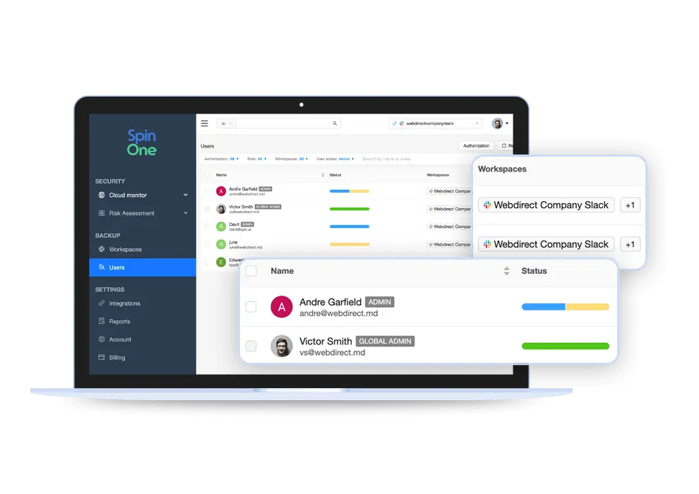 Slack Backup and Recovery Dashboard SpinOne Slack backup and recovery overview