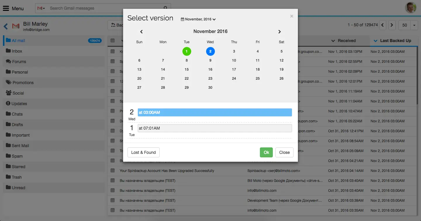 Illustration of version control for Gmail by Spinbackup