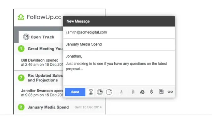 Interface of Followup Gmail plugin