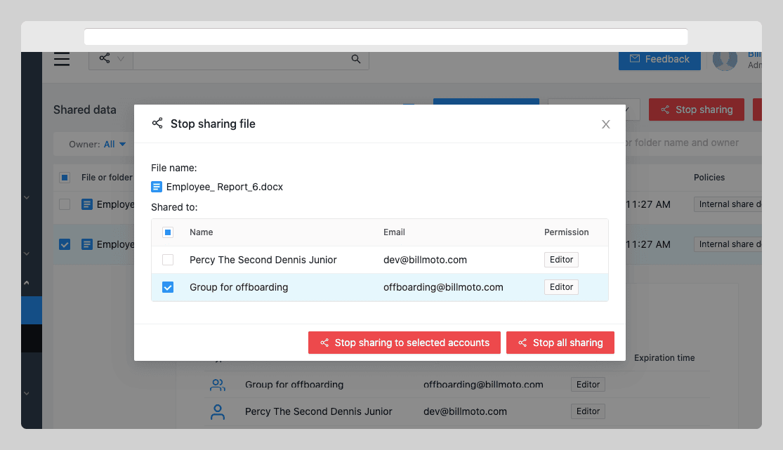 offboarding | Spin.AI stop sharing file in Google Workspace™
