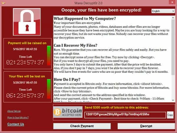Wannacry ransomware warning image