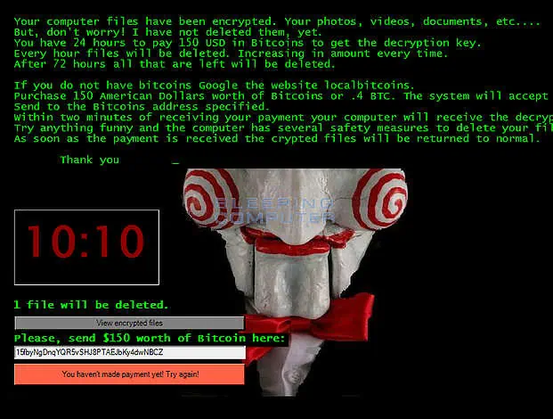Jigsaw ransomware ransom note example