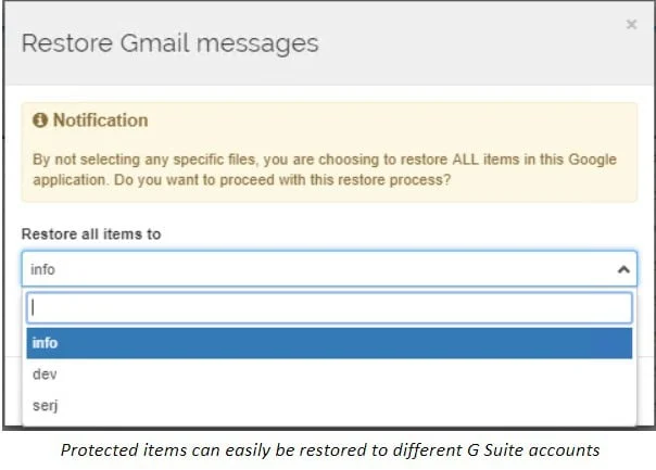 | Spin.AI Protected items can easily be restored to different Google Workspace™ accounts