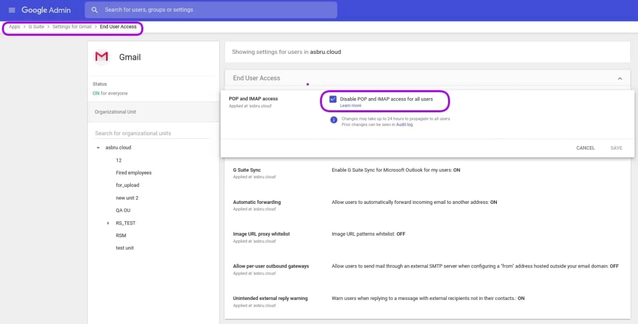 | Spin.AI transfer google account IMAP check 5