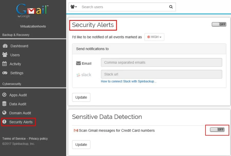 | Spin.AI The Sensitive Data Detection can be flagged on for finding messages with Credit Card numbers