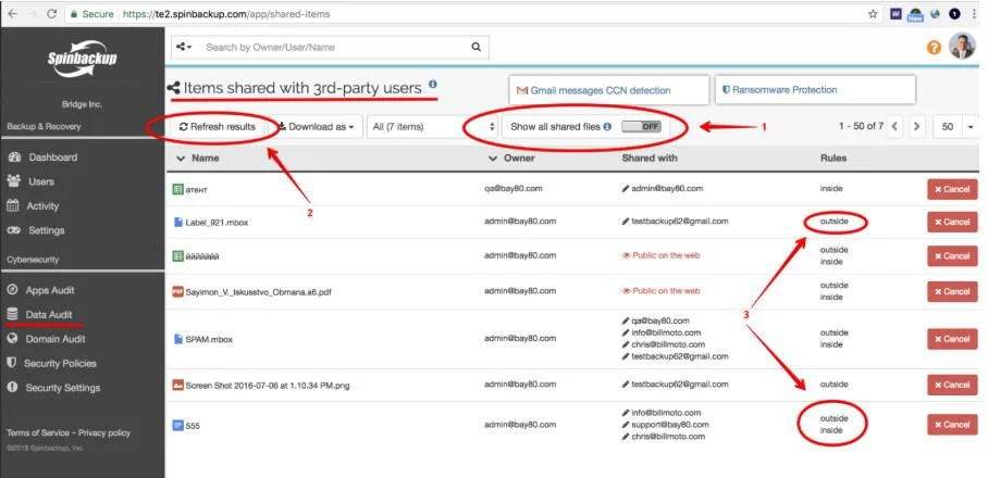 | Spin.AI Items shared with third-party users
