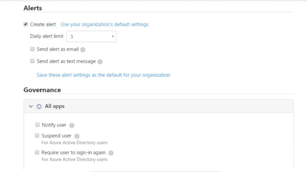 | Spin.AI Governance actions with Cloud App Security applications