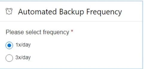 | Spin.AI Panel titled 'Automated Backup Frequency' with radio options: 1x/day (selected) and 3x/day.