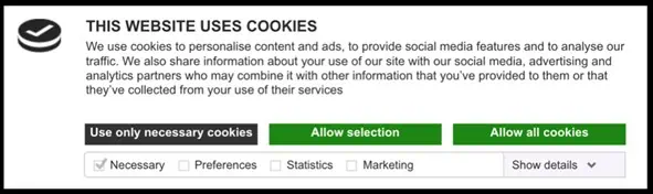 | Spin.AI Compliant cookie notification example