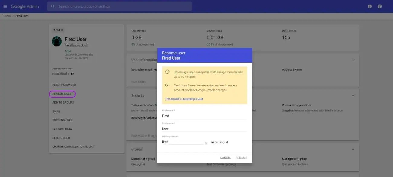 | Spin.AI transfer google account rename user 2