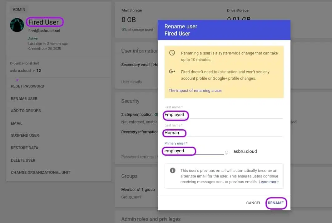 | Spin.AI transfer google account rename user 3