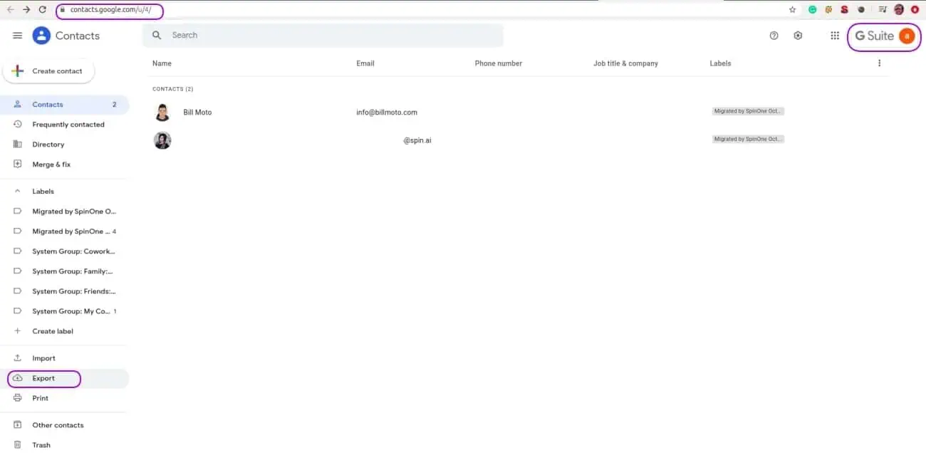 | Spin.AI transfer google account contacts