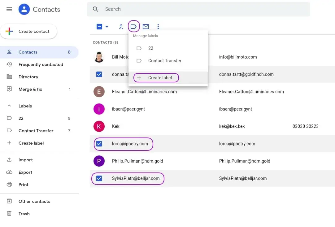 | Spin.AI transfer google account contatcs with labels
