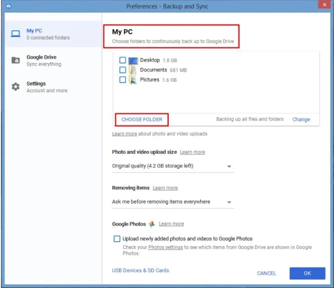 Choosing folders to sync with Google Backup and Sync | Spin.AI Choosing folders to synchronize with Google Backup and Sync
