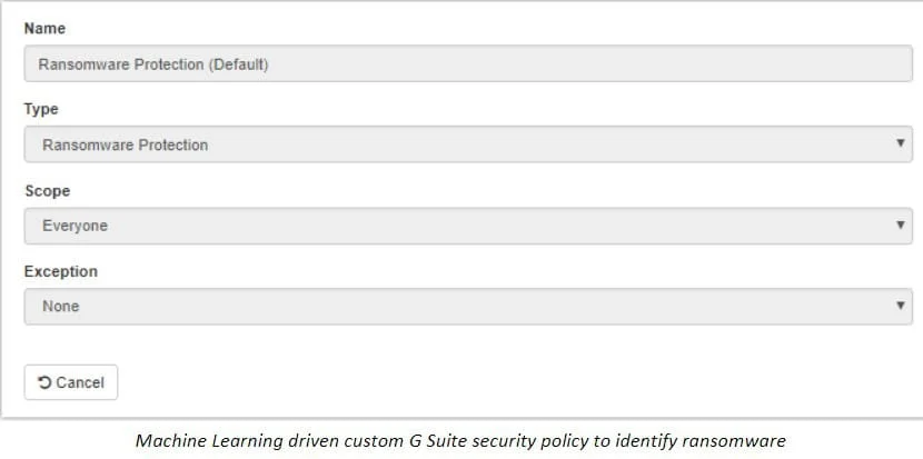 Machine Learning G Suite Security Policy | Spin.AI Machine Learning driven custom G Suite security policy to identify ransomware