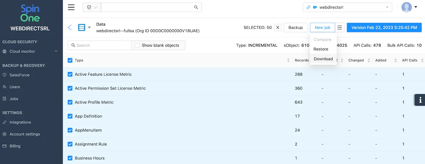 Salesforce Data Export Options: data export using Spinbakcup