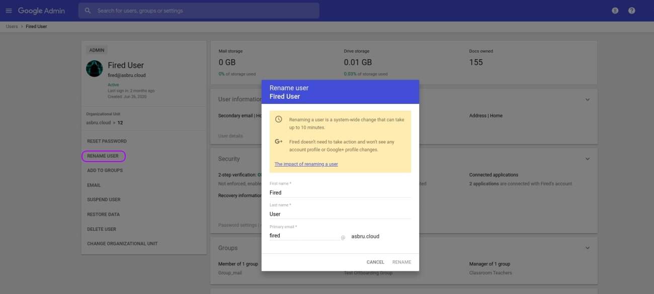 transfer google account rename user 2 