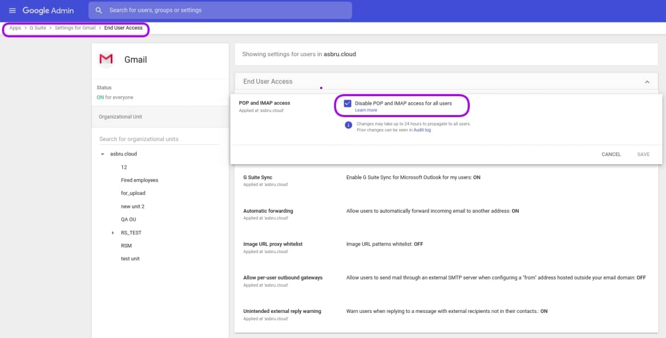 transfer google account IMAP check 5