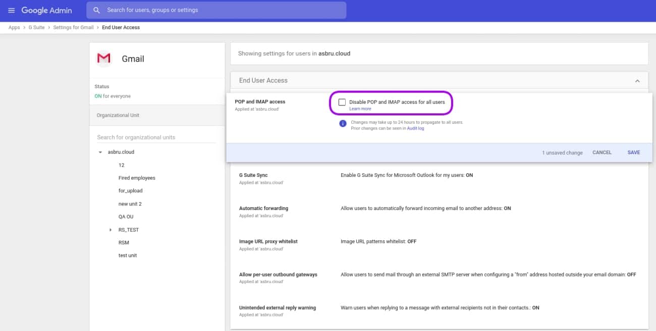 transfer google account IMAP check 6