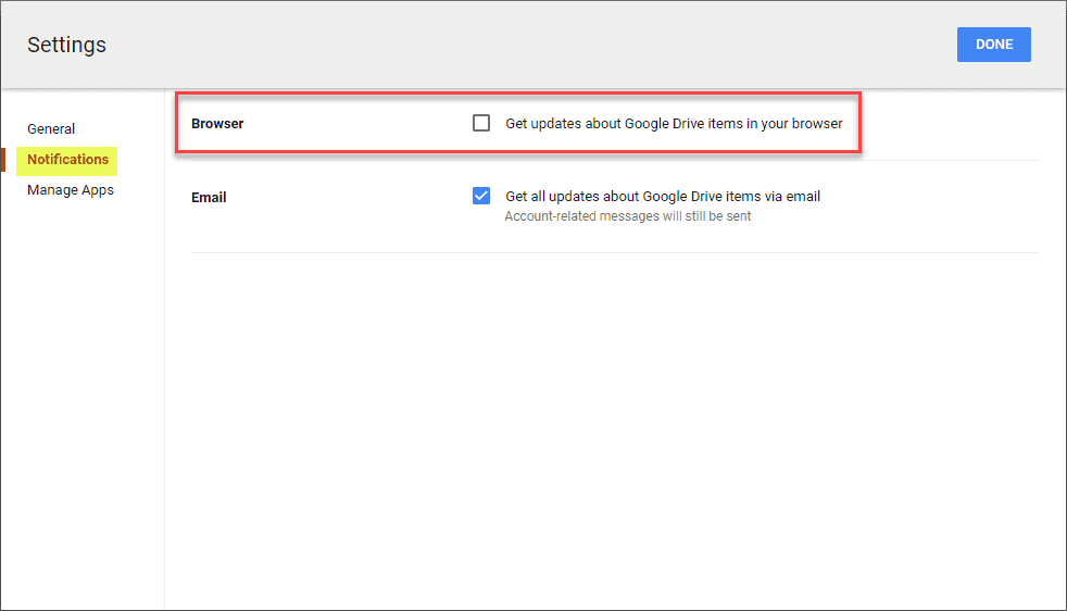 Browser notifications for Google Drive™