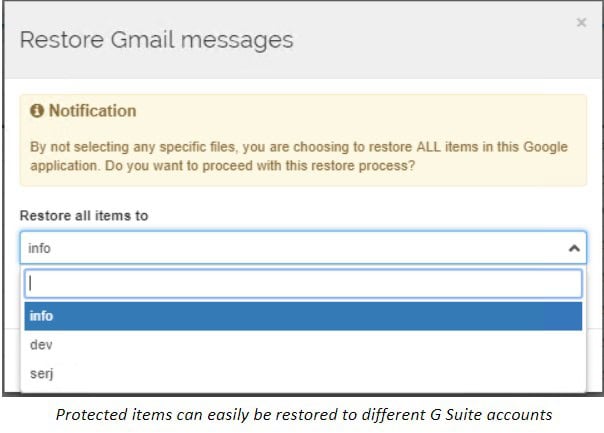 Protected items can easily be restored to different Google Workspace™ accounts