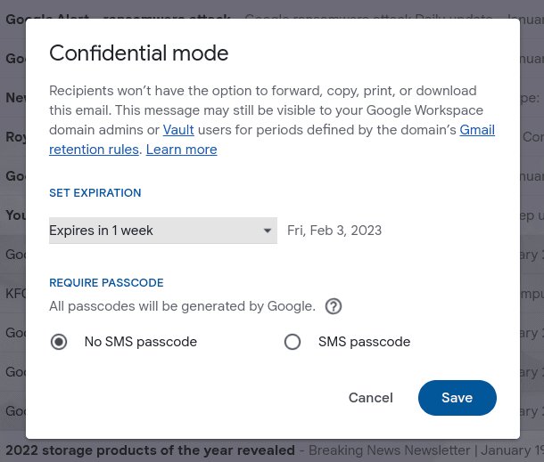 Gmail™ vs. Outlook: Confidential mode