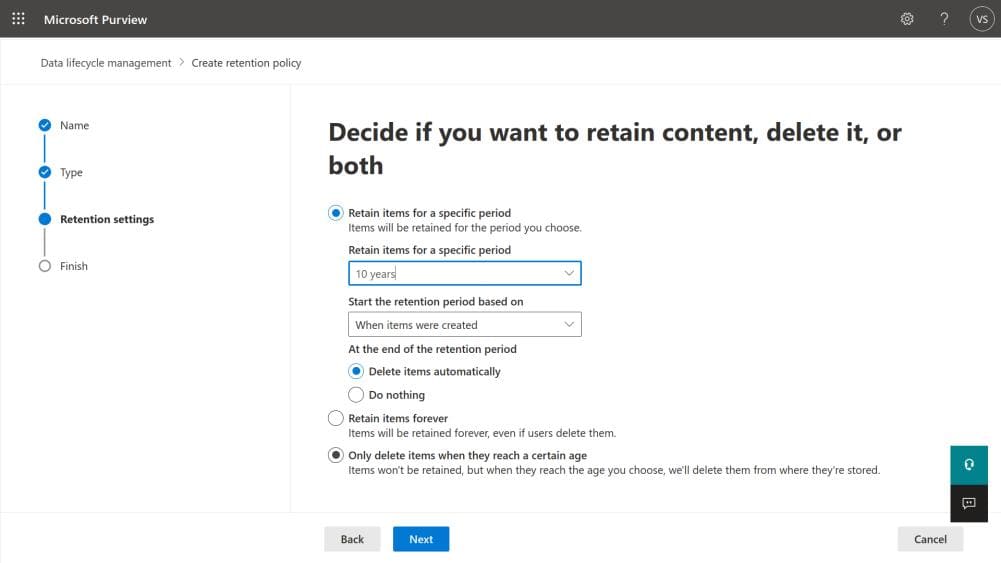 MSO 365 data retention example