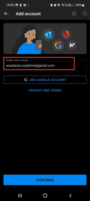 entering the email id