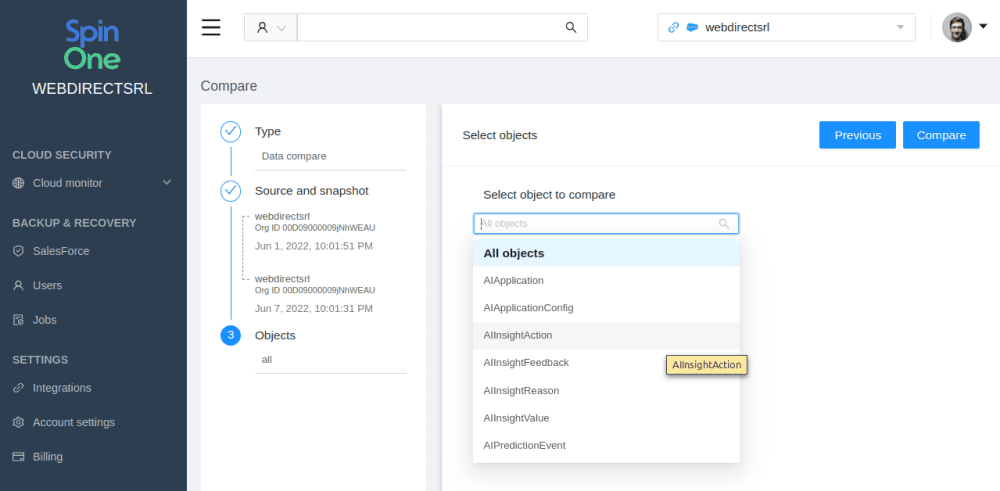 salesforce backup solutions - compare function