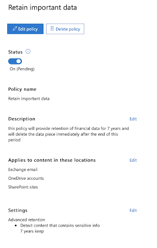 Microsoft Office 365 Retention Policy