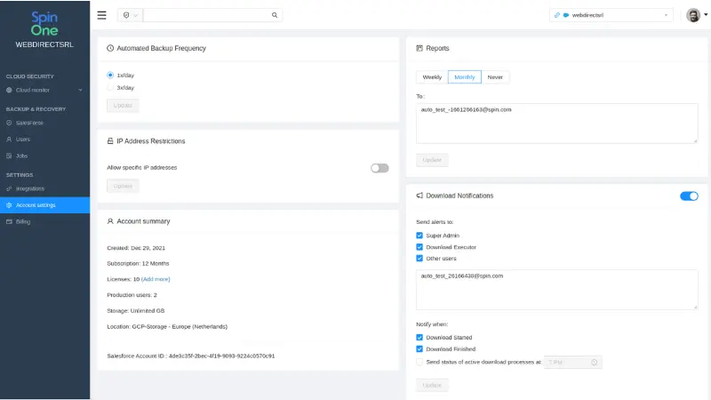 salesforce backup settings