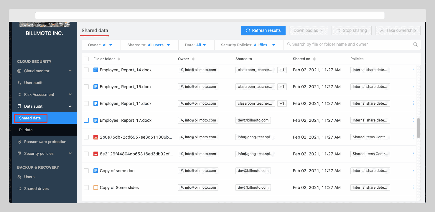 Secure data sharing for businesses