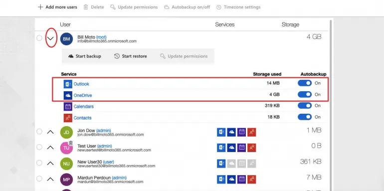 Select autobackup and check the storage used
