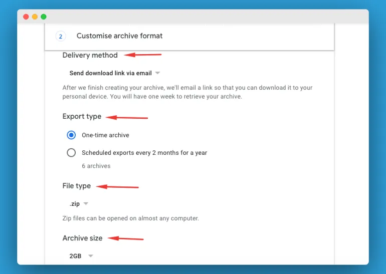 Archive customization by choosing delivery method
