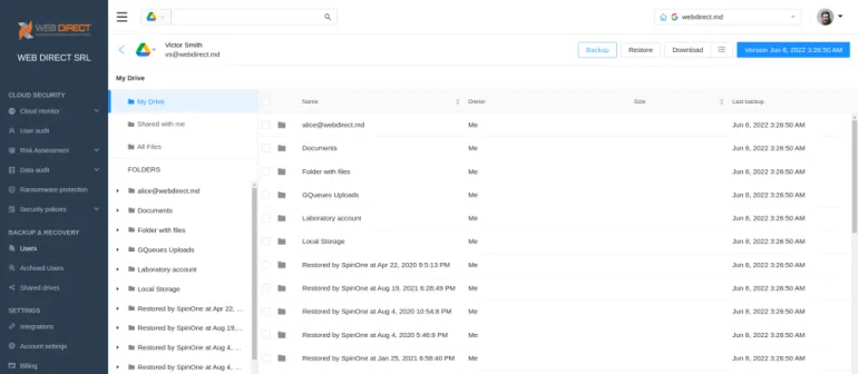 Google Drive files are saved in your SpinOne account after backup