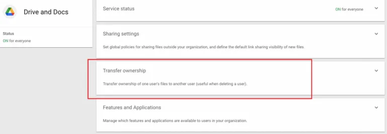 google admin console transfer ownership Google Drive™