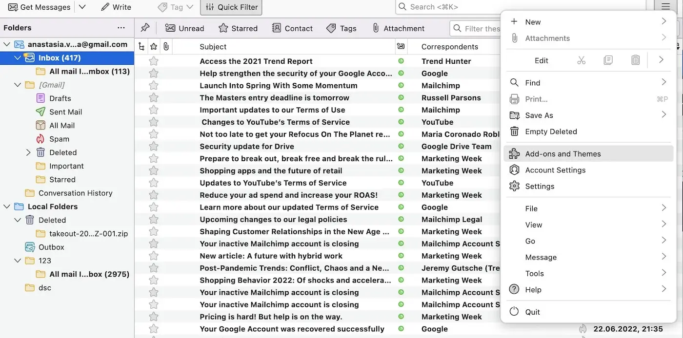 Dropdown select to install addon for importing MBOX to Gmail™